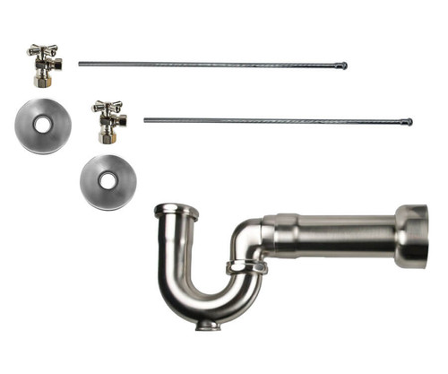 Mountain Plumbing  MT621MASS-NL/ULB Lavatory Supply Kit - Brass Cross Handle with 1/4 Turn Ball Valve - Angle, Massachusetts P-Trap - Unlacquered Brass