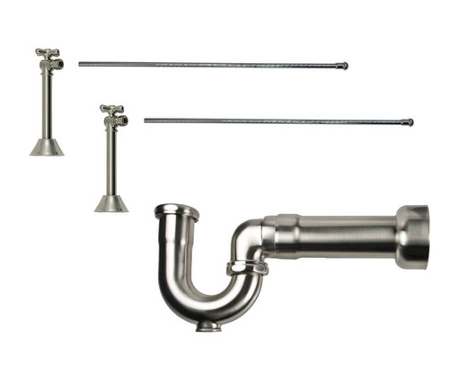 Mountain Plumbing  MT629MASS-NL/ULB Lavatory Supply Kit - Brass Cross Handle with 1/4 Turn Ball Valve - Angle Sweat, Massachusetts P-Trap - Unlacquered Brass