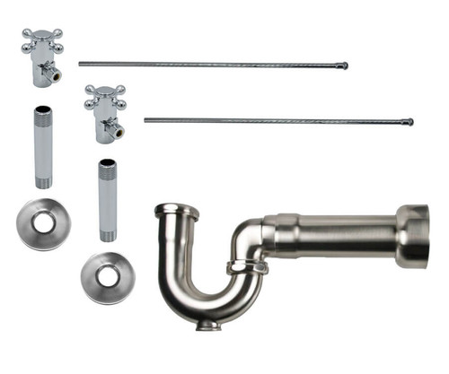 Mountain Plumbing Lavatory Supply Kit - Brass Cross Handle with 1/4 Turn Ceramic Disc Cartridge Valve - Angle, Massachusetts P-Trap - Antique Copper - MT3046-NL/ACP
