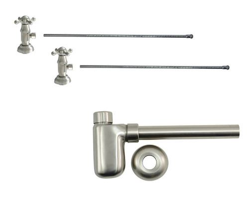 Mountain Plumbing  MT8001-NL/AB Lavatory Supply Kit - Brass Deluxe Cross Handle with 1/4 Turn Ceramic Disc Cartridge Valve - Angle, Bottle Trap - Antique Brass