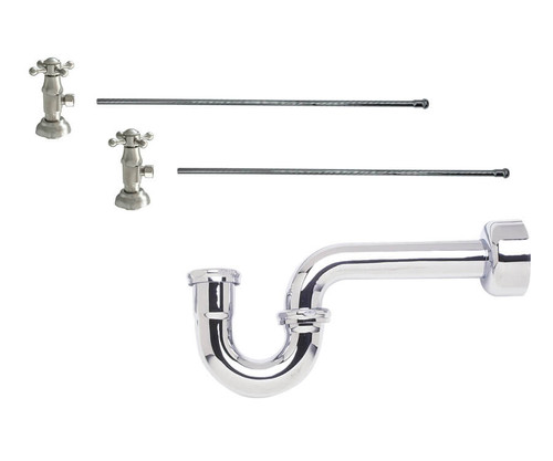 Mountain Plumbing  MT8104-NL/ULB Lavatory Supply Kit - Brass Deluxe Cross Handle with 1/4 Turn Ceramic Disc Cartridge Valve - Angle, P-Trap 1-1/2" - Unlacquered Brass