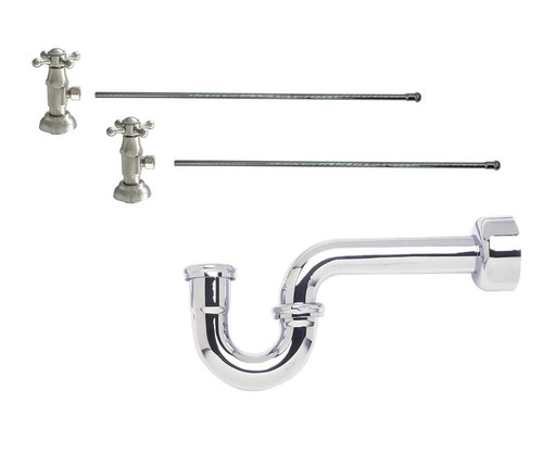 Mountain Plumbing Lavatory Supply Kit - Brass Deluxe Cross Handle with 1/4 Turn Ceramic Disc Cartridge Valve - Angle, P-Trap 1-1/4" - Unlacquered Brass - MT8103-NL/ULB