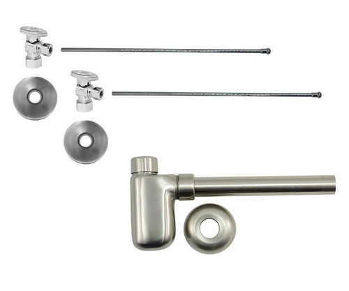 Mountain Plumbing Lavatory Supply Kit - Brass Oval Handle with 1/4 Turn Ball Valve - Angle, Bottle Trap - Brushed Stainless - MT8002-NL/BRS