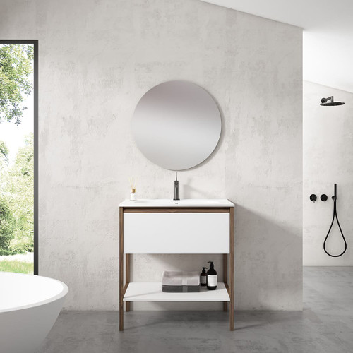 Lucena Bath  88602 48" Single Drawer Grey/Ceniza Icon Vanity with Walnut Structure, Double Bowl
