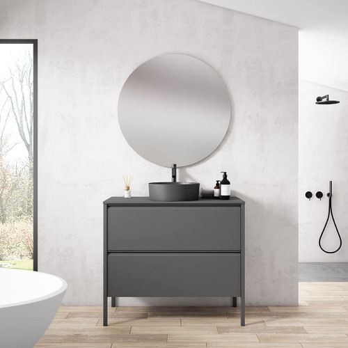 Lucena Icon Two-Drawer Vanity with Walnut Structure, Left Side Bowl 48" W x 34" H x 18" D - Cotton Color - 88683