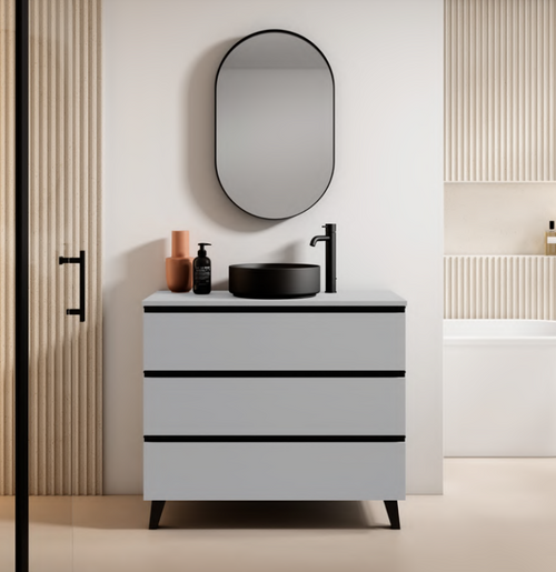 Lucena Malaga Three Drawer Free Standing Vanity 32" W x 34" H x 18" D - Crudo Color