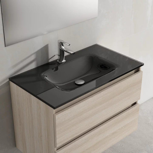 Lucena Bath  80110 32" Black Single Hole Glass Sink