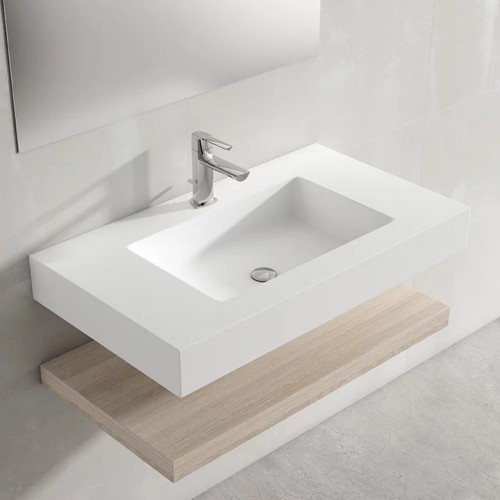 Lucena Bath Element 32" White Single Hole Resin Sink with Integrated Countertop