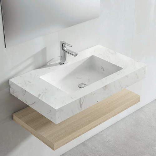 Lucena Bath Element 32" Nordic White Single Hole Stone Sink with Integrated Countertop