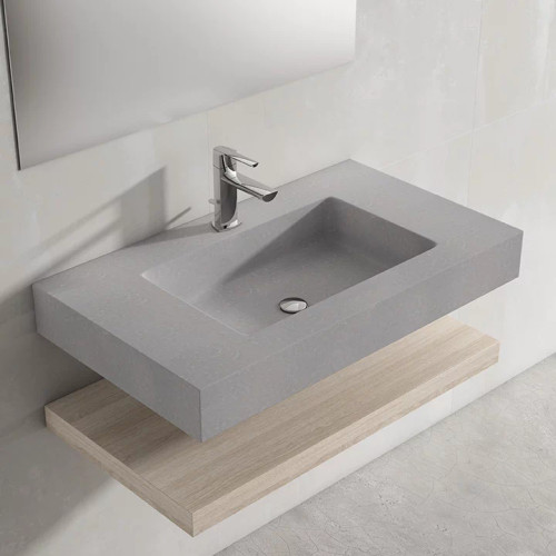 Lucena Bath Gris Perla Gray Single Hole Stone Sink with Integrated Countertop 32" Width - 83024