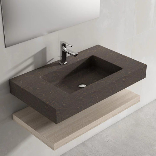 Lucena Bath Element 40" Ebano Brown Single Hole Stone Sink with Integrated Countertop