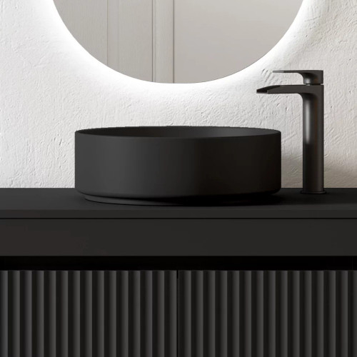 Lucena Bath Colors Ceramic Vessel Sink 14.6Ø x 4.7 Inch Black Matte Lacquered - 88461