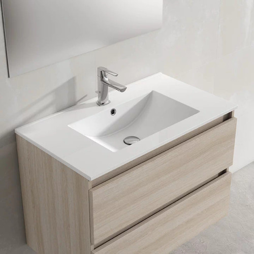 Lucena Flat Three-Hole Ceramic Sink With Integrated Countertop, Right Side Bowl - 40" Width - 80096-3