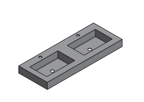 Lucena 83033-3 Three-Hole Gris Perla Gray Stone Sink with Integrated Countertop, Double Bowl - 48" Width