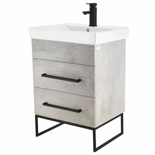 Fine Fixtures Concordia Vanity Cabinet 24" Wide - Grey Marble With Black Hardware - CA24GM