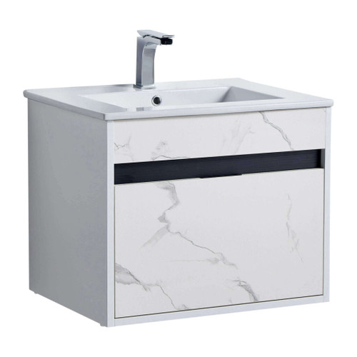Fine Fixtures Alpine Wall Hung Vanity Cabinet 24 Inch Wide - White Marble