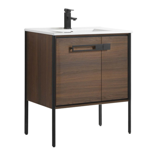 Fine Fixtures Oakville Vanity Cabinet 30 Inch - Walnut Ebony With Black Hardware - OK30WB