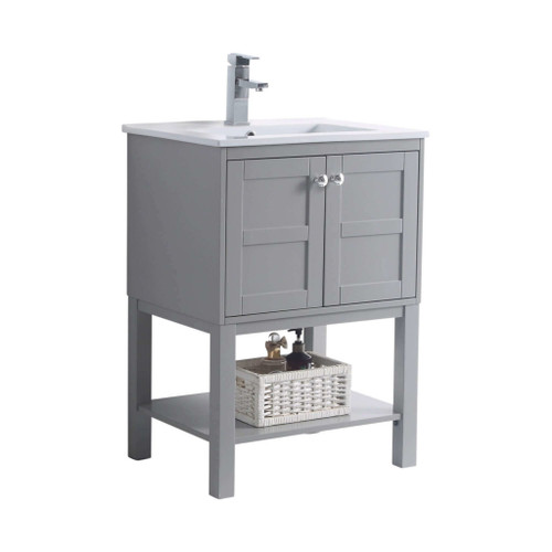 Fine Fixtures Brooklyn Vanity Cabinet 24 Inch Wide - 2 Door and Shelf - Matte Grey, Sink included