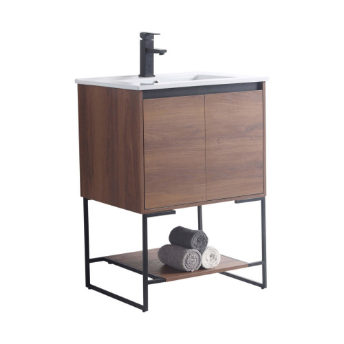 Fine Fixtures Urbania Vanity Cabinet 24 Inch Wide - 2 Door and Shelf - Walnut