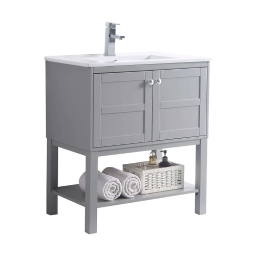 Fine Fixtures OPBR30GR Brooklyn Vanity Cabinet 30 Inch Wide - 2 Door and Shelf - Matte Grey, Sink included