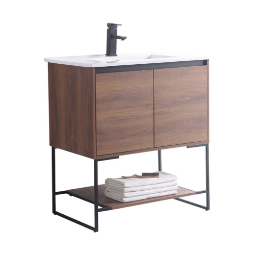 Fine Fixtures Urbania Vanity Cabinet 30 Inch Wide - 2 Door and Shelf - Walnut