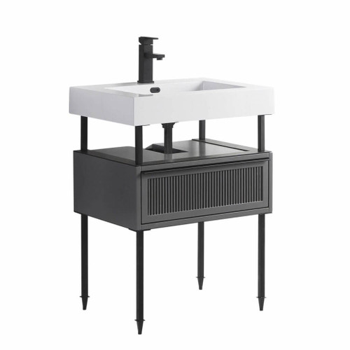 Fine Fixtures Dakota Vanity Cabinet 24 Inch Wide - Rock Grey With Black Hardware - DA24RG-DAH24BL-VEA2418W