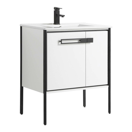 Fine Fixtures Oakville Vanity Cabinet 30 Inch - Matte White With Black Hardware - OK30WH