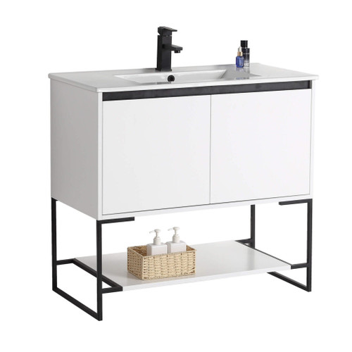 Fine Fixtures OPUR36WH Urbania Vanity Cabinet 36 Inch Wide - 2 Door and Shelf - White