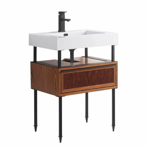 Fine Fixtures Dakota Vanity Cabinet 24 Inch Wide - Teak With Black Hardware - DA24TK-DAH24BL-VEA2418W