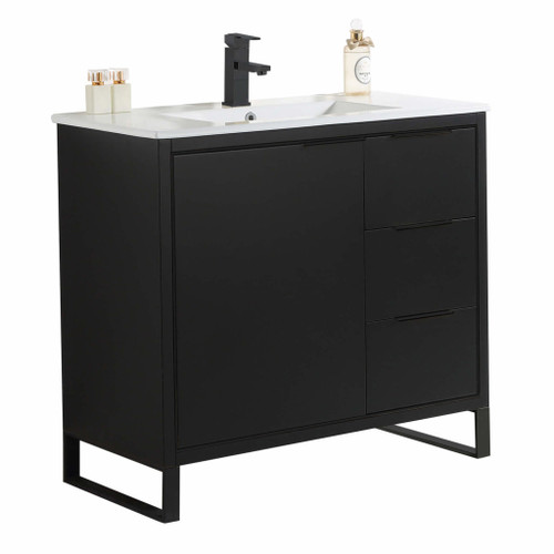 Fine Fixtures Opulence Vanity Cabinet 36 Inch Wide - Matte Black With Black Hardware - OL36BL