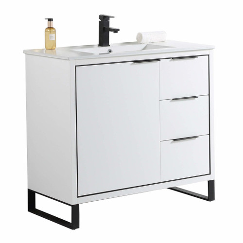Fine Fixtures Opulence Vanity Cabinet 36 Inch Wide - Matte White With Black Hardware - OL36WH Fine Fixtures Opulence Vanity Cabinet 36 Inch Wide - Matte White With Black Hardware - OL36WH