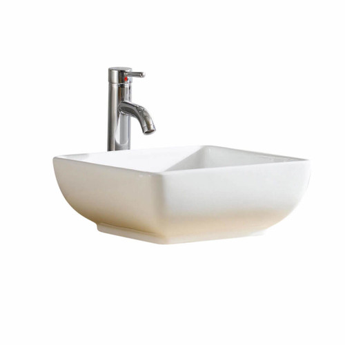 Fine Fixtures MV1516SW Modern Square Vessel Sink 15 Inch X 16 Inch - No Faucet Hole - White