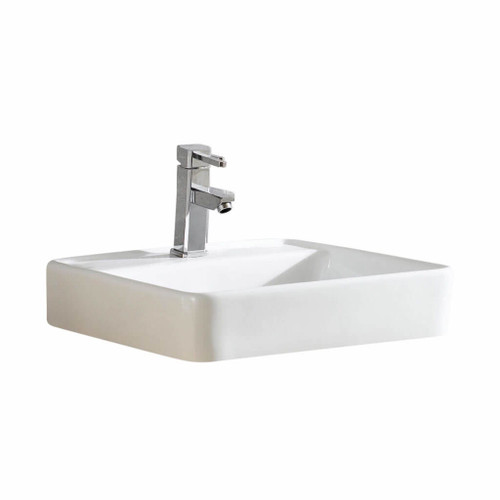 Fine Fixtures MV2020SW Modern Vessel Sink Square 20 Inch X 20  Inch with No Faucet Hole - White