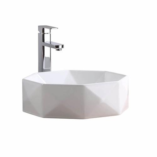 Fine Fixtures MV1717HEW Modern Hexagon Vessel Sink 17 Inch X 17 Inch - No Faucet Hole - White