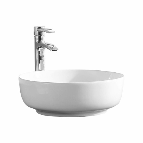 Fine Fixtures  MV16RTE Thin Edge Modern Round Vessel Sink 16 Inch X 16 Inch - No Faucet Hole - White