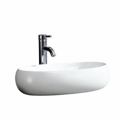 Fine Fixtures Modern Round Vessel Sink 24 Inch X 16 Inch - No Faucet Hole - White - MV2416RW