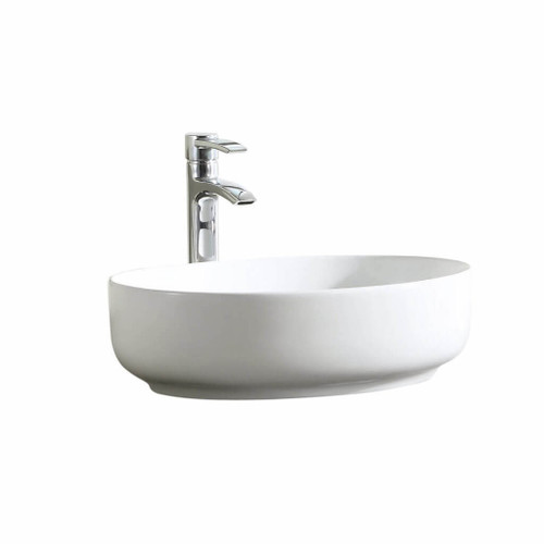 Fine Fixtures MV2015TE Thin Edge Modern Oval Vessel Sink 20 Inch X 16 Inch - No Faucet Hole - White