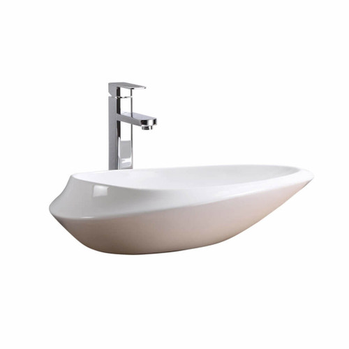Fine Fixtures Modern Oval Vessel Sink 24 Inch X 15 Inch - No Faucet Hole - White - MV2415OVW
