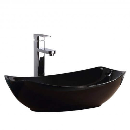 Fine Fixtures MV2216TEBL Modern Thin Edge Vessel Sink 22 Inch x 16 Inch - No Faucet Hole -Black