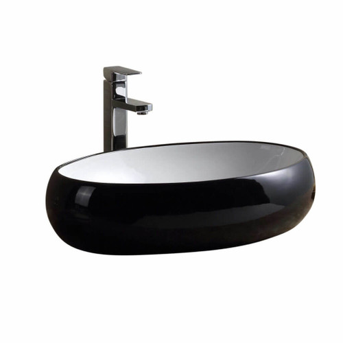 Fine Fixtures MV2416RBL Modern Round Vessel Sink 24 Inch X 16 Inch - Black Outside/ White Inside
