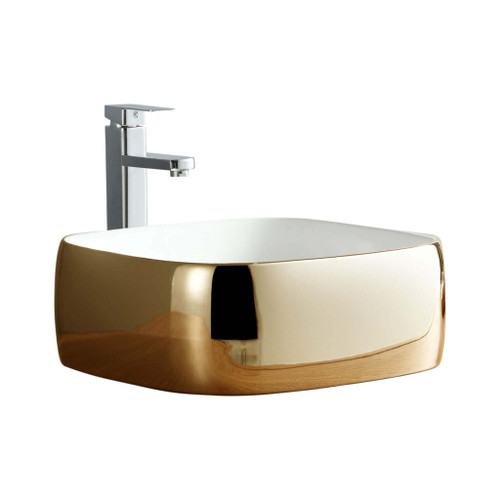 Fine Fixtures MV1616GO Modern Square Vessel Sink 16 Inch X 16 Inch - Gold / White