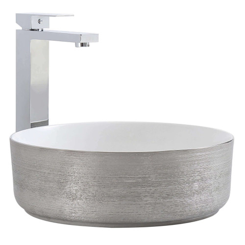 Fine Fixtures LV1515BS Luxury Round Vessel Sink 15 Inch X 15 Inch - Brushed Silver