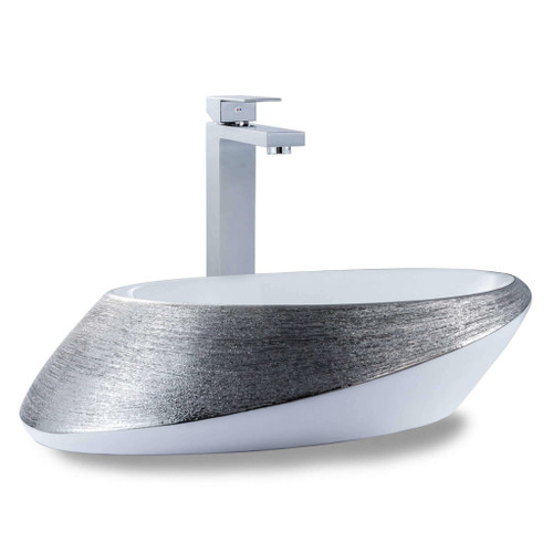 Fine Fixtures LV2015BS Luxury Oval Vessel Sink 20 Inch  X 15 Inch - Brushed Silver