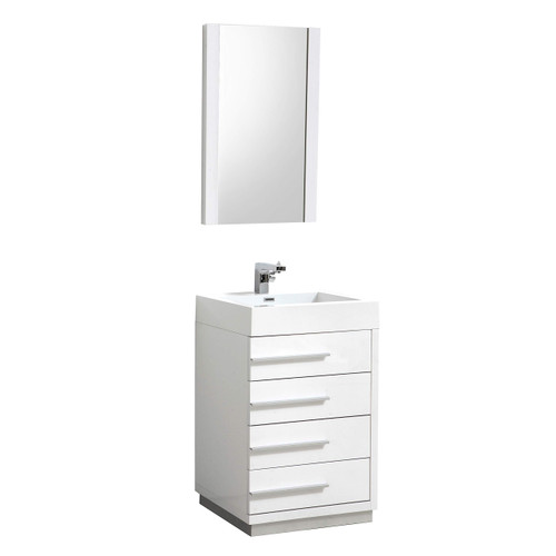 Blossom 005 30 01 A M Barcelona 30" Freestanding Bathroom Vanity with Sink & Mirror- Glossy White