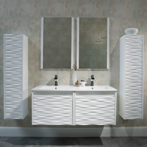 Blossom 008 48 01 SC Paris 48" Floating Bathroom Vanity With Sink & Mirror & 2 Side Cabinet - Glossy White