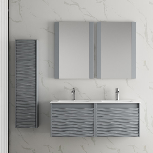 Blossom 008 48 15 C M SC Paris 48" Floating Bathroom Vanity With Sink & Mirror & 2 Side Cabinet - Metal Grey