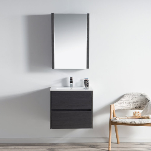 Blossom V8016 24 16 MC Valencia 24" Floating Bathroom Vanity With Sink & Medicine Cabinet - Silver Grey
