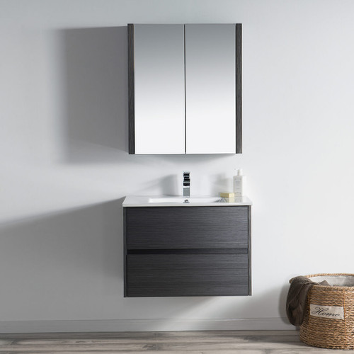 Blossom 016 30 16 MC Valencia 30" Floating Bathroom Vanity With Sink & Medicine Cabinet - Silver Grey