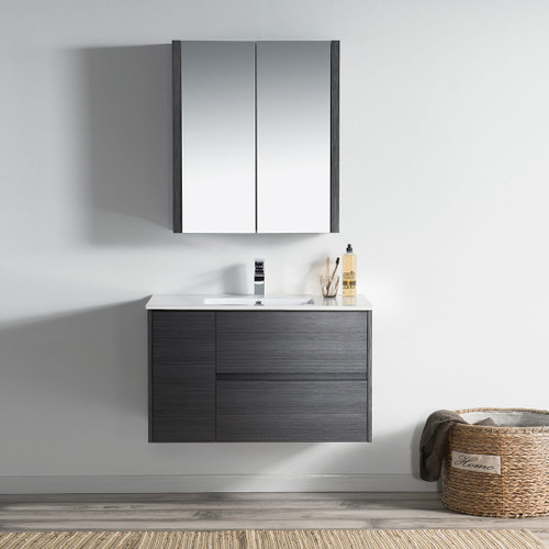 Blossom 016 36 16 M Valencia 36" Floating Bathroom Vanity With Sink & Mirror- Silver Grey