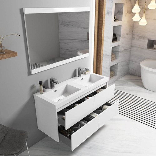 Blossom Valencia 48" Floating Bathroom Vanity With Double Sink & Mirror - Glossy White - V8016 48 01 DM